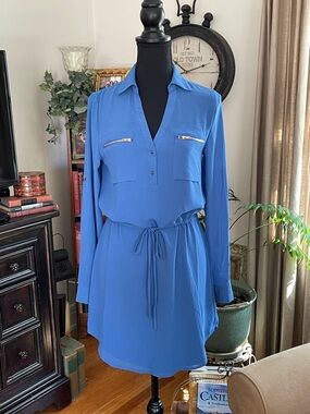 Naked Zebra Blue Button-Front Shirt Dress